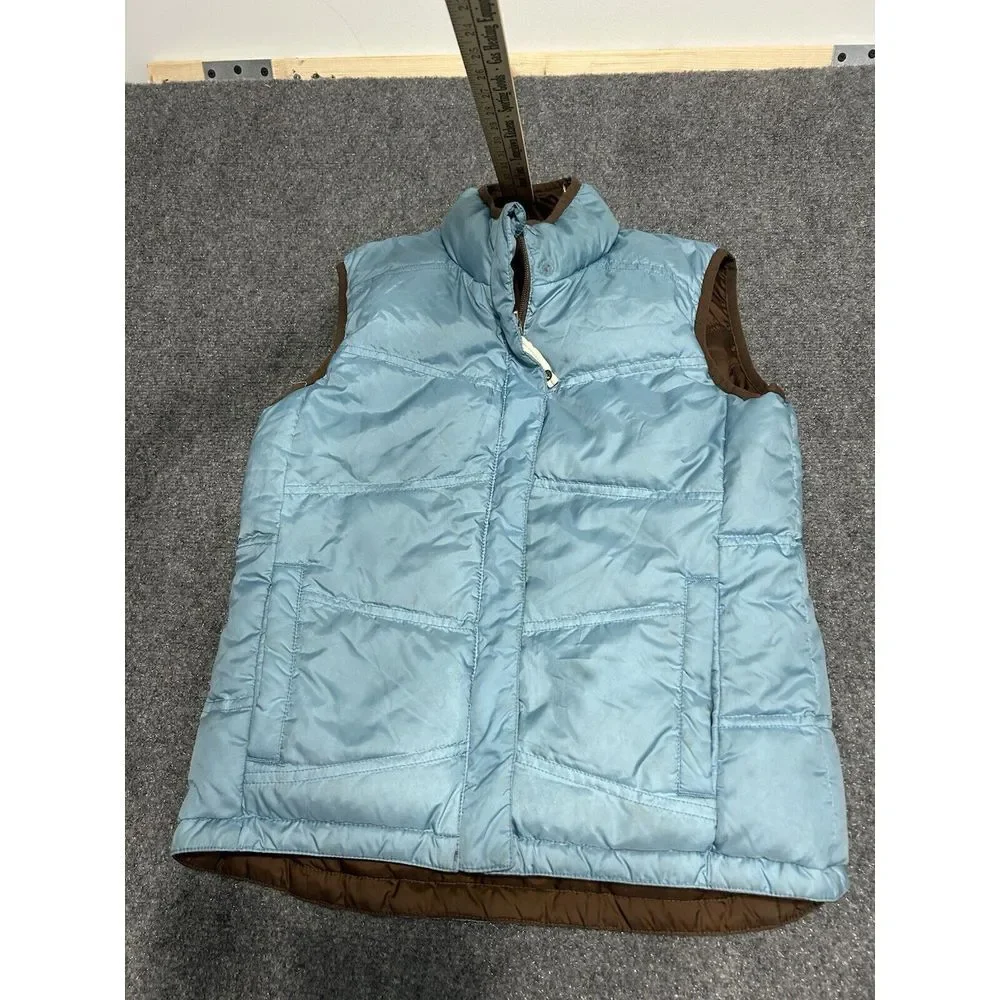 REI Puffer Down Vest Girls 12/14 Goose Down Reversible Blue/Brown Hiking Outdoor